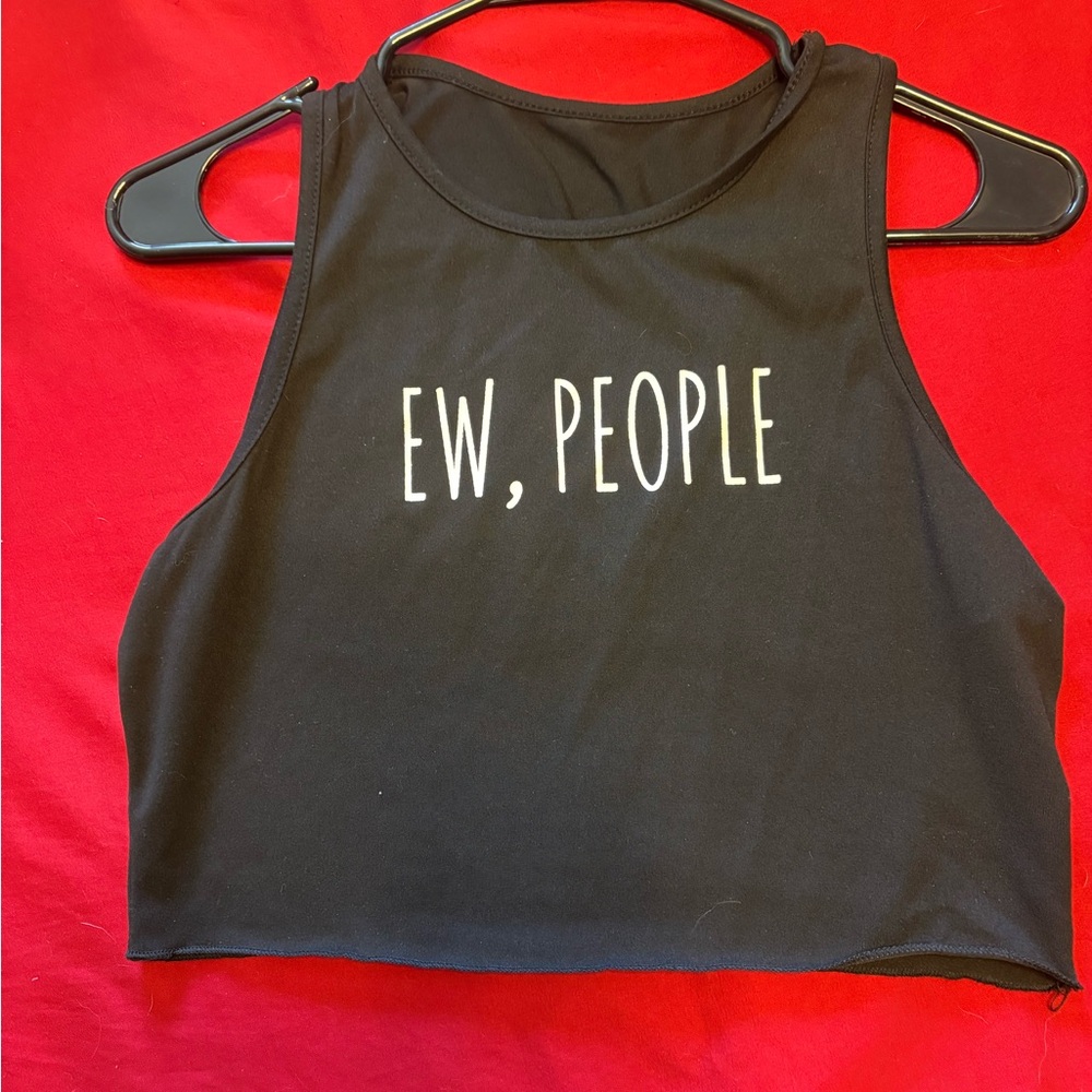 ROMWE Black 'Ew, People' Crop Top